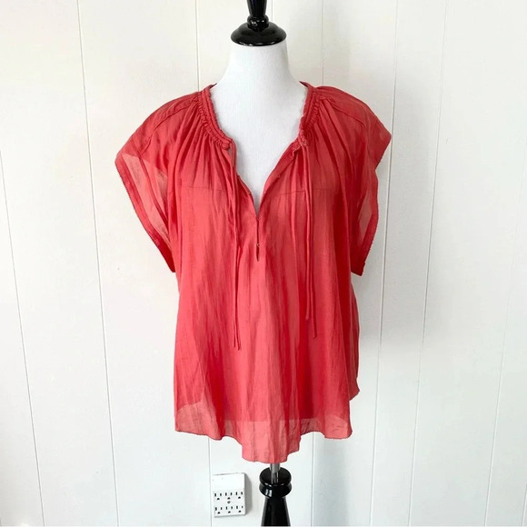 IRO Maeva Voile Peasant Tie Wide Cap Sleeves Coral Blouse 4 US/36 Boho - Picture 3 of 16
